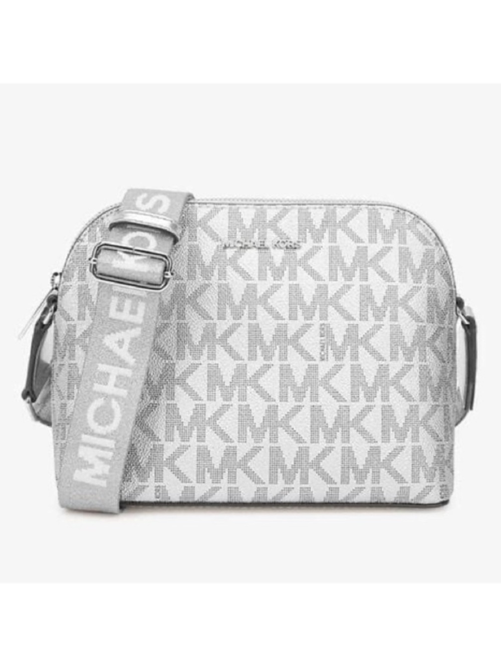 MICHAEL Michael Kors Signature Cindy Dome Crossbody Bag Silver Logo Wide Strap